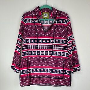 Elizabeth McKay Cotton Pink Blue Geometric Tunic Top M Beach Boho